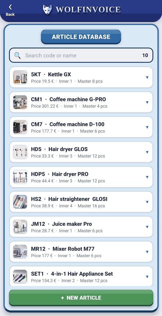 WolfInvoice – Invoices, orders and PDFs on your phone